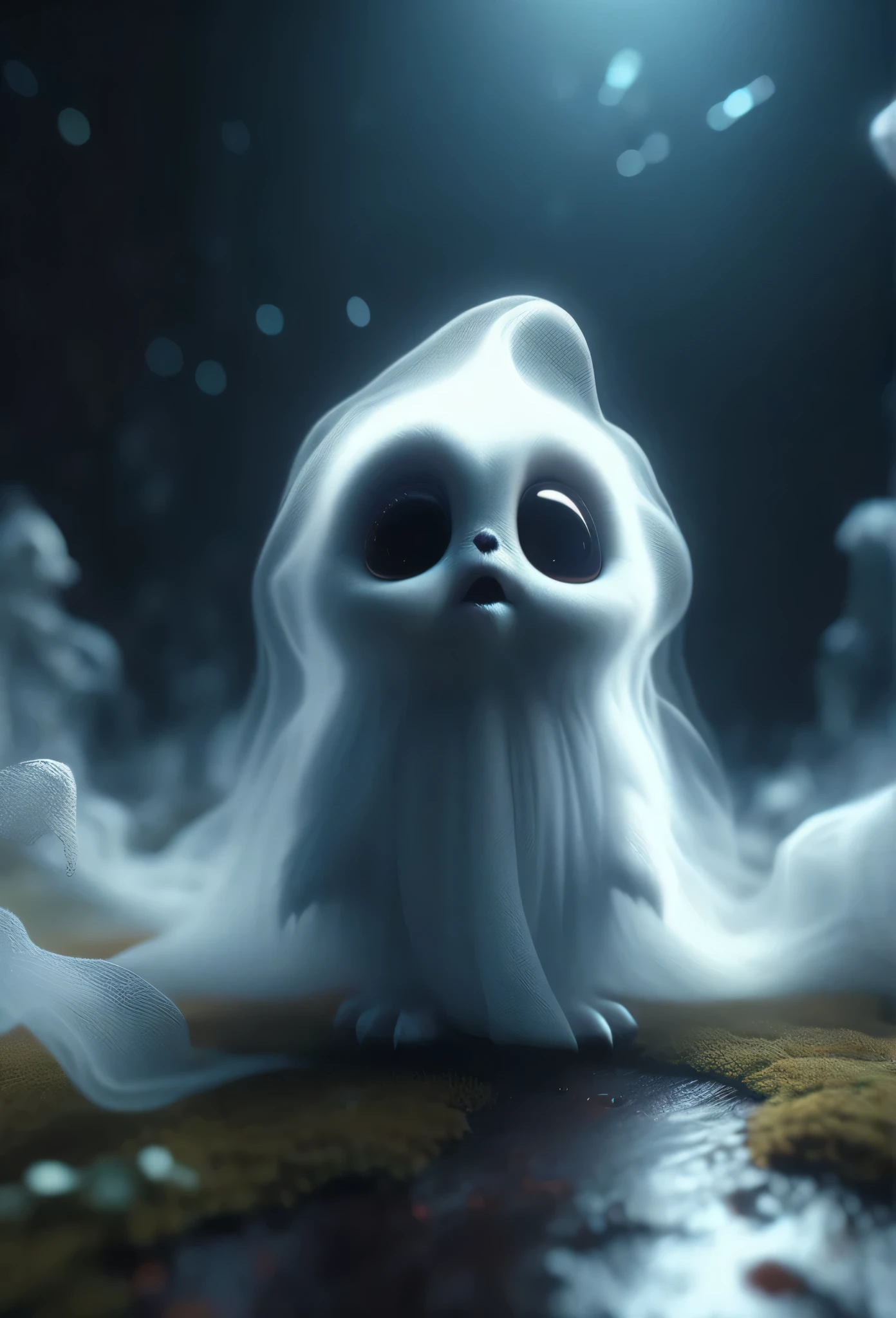 A sharp photo of a cute and small alien ghost creature, 4K concept art. Trending on DeviantArt. Cinematic lighting rendered in Unreal engine 5. Highly detailed and realistic. Beautiful scene. HD wallpaper. subsurface scattering. Hyperdetailed render. Octane Render. Digital art. whitefar.big bleu bleu eyes.The thing is very close to the camera that looks like it has an adorable Clear photo of a tiny cute alien ghost creature, 4K Concept Art. Trending on deviantart. Cinematic lighting rendered with Unreal Engine 5. Highly detailed and realistic. Beautiful views. High-resolution wallpapers. Scattered beneath the surface. Ultra-detailed rendering. Octane Rendering. Digital Art. white far.Big Blue Eyes.This object is very close to the camera.、Adorable
