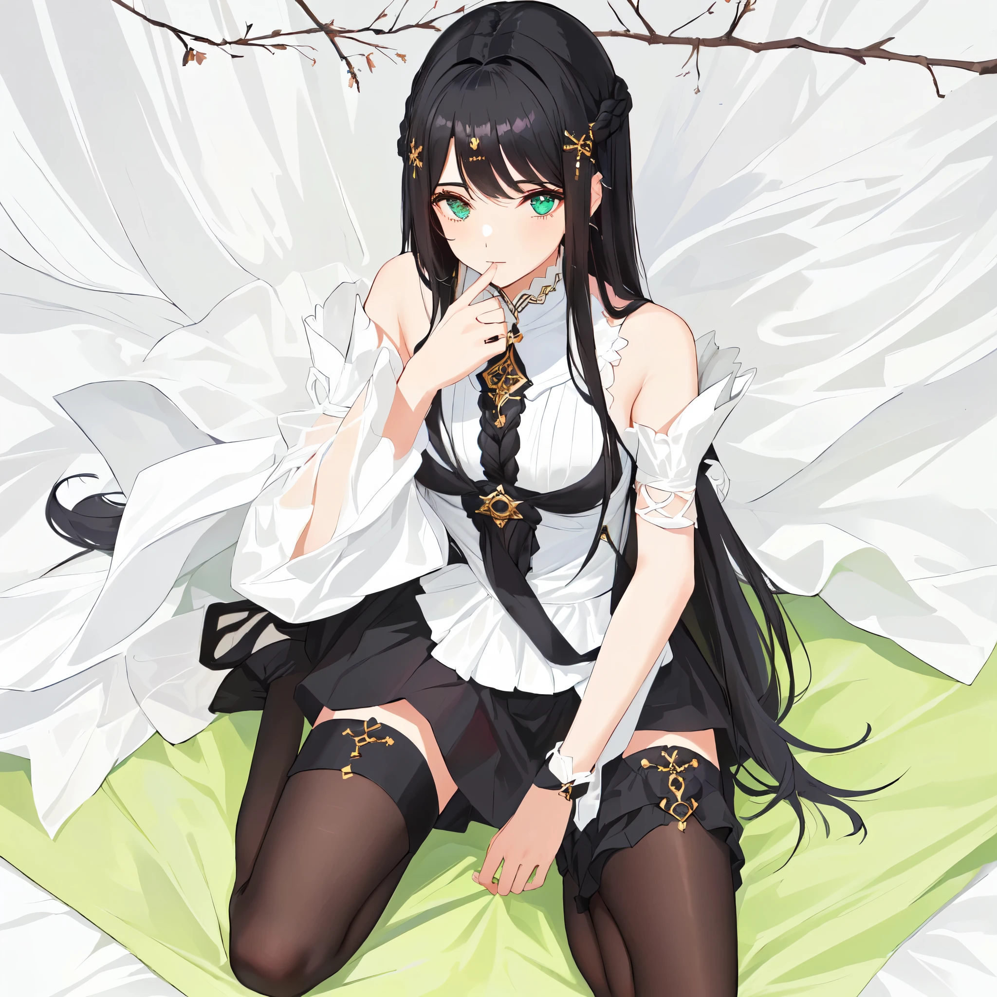 garota com cabelo comprido, cabelo preto e mechas roxa, cabelo cumprido, black hair ((cabelo preto)), garota com vestidinho preto, garota jovem, olhos detalhados, garota sensual, olhar confiante, olhar vilanesco, villain girl, malvada, olhar maligno