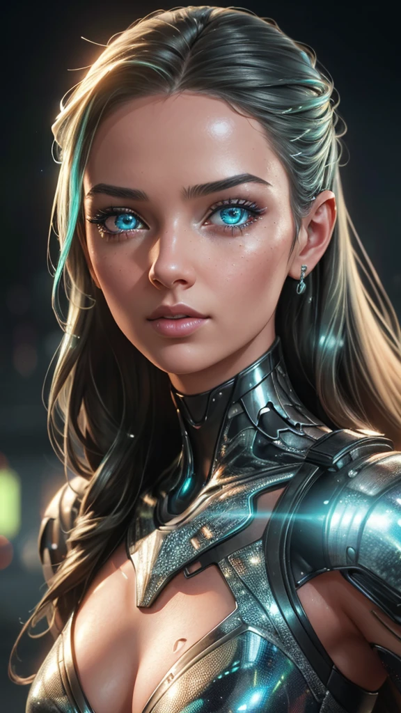 a girl made of liquid metal, beautiful detailed eyes, beautiful detailed lips, extremely detailed eyes and face, long eyelashes, intricate metallic skin and body, flowing liquid metal texture, dynamic motion, futuristic sci-fi, digital cyberpunk, dramatic lighting, neon colors, glowing highlights, cinematic composition, (best quality,4k,8k,highres,masterpiece:1.2),ultra-detailed,(realistic,photorealistic,photo-realistic:1.37)