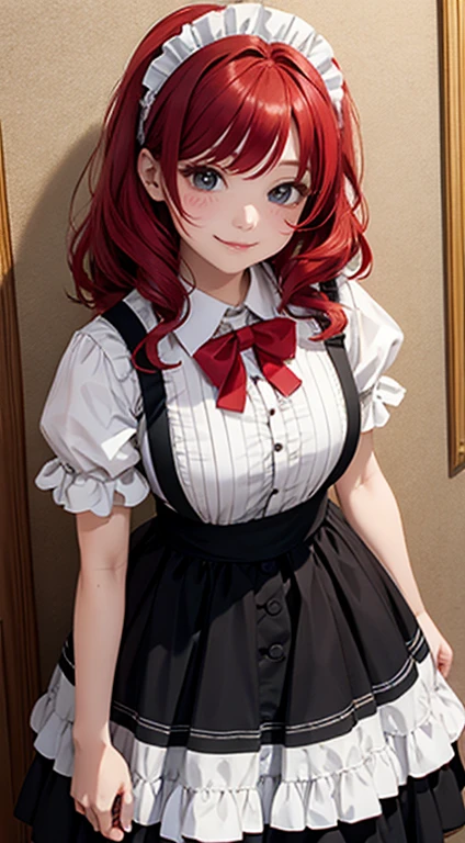 Red hair,The eyes are the same size,2D Maid、cute、、smile