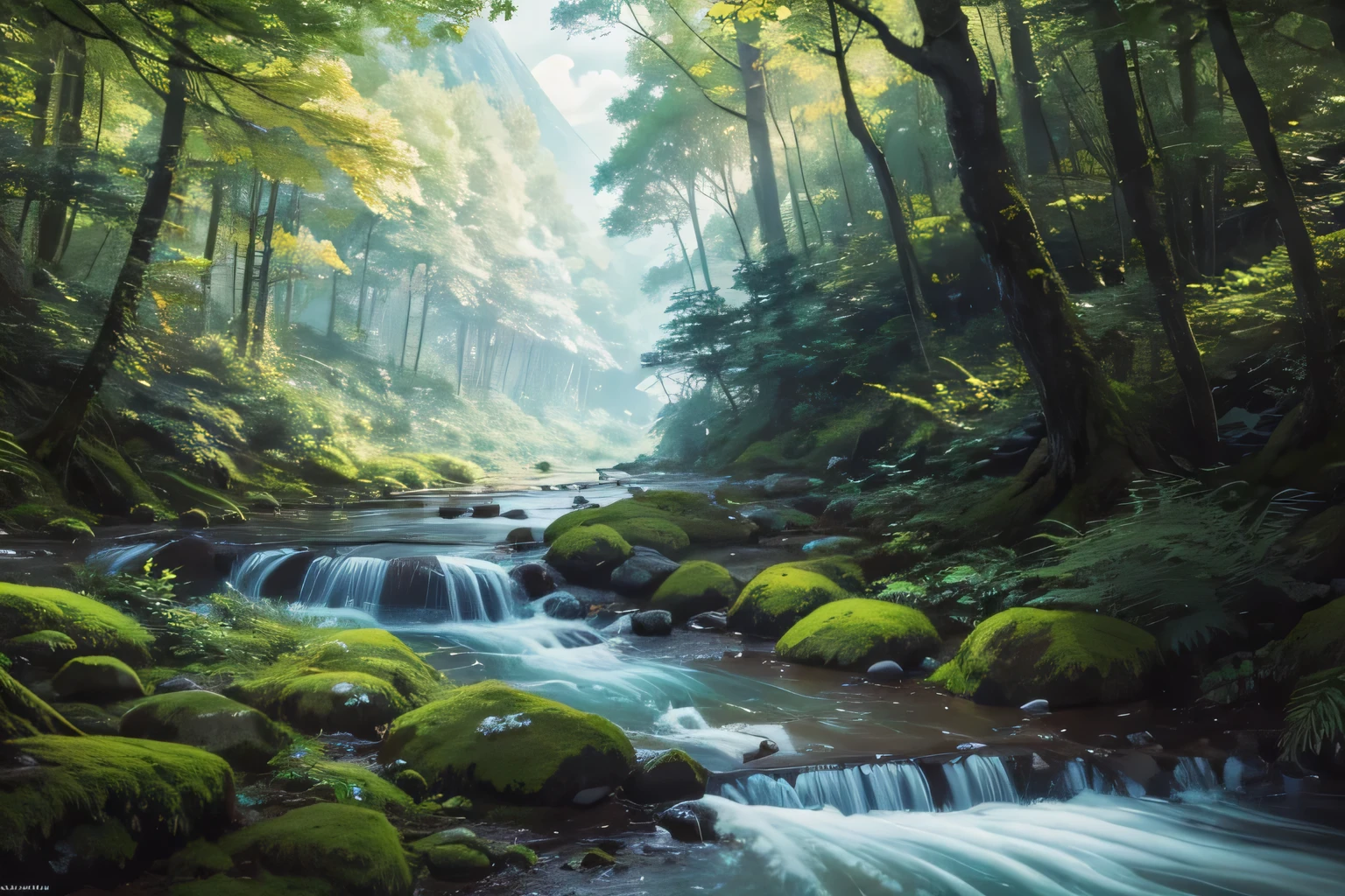 wood々Painting of a stream flowing through a lush forest, Detailed painting 4k, Mountain River Wood, anime landscape wallpapers, Beautiful Art UHD 4K, Anime countryside landscape, Detailed Landscape — Width 672, Beautiful digital painting, Highly detailed digital art in 4K, Beautiful anime scenery, 8k high quality detailed art, Anime Nature wallpap, Anime Nature