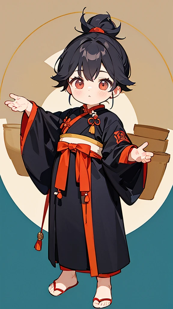 Three Kingdoms、Boy in ancient Chinese costume、Intelligent boy、Looking into the camera、There is a topknot on the head.、Hanfu、Black Hair、Standing and posing with arms crossed