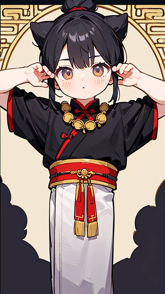 Three Kingdoms、Boy in ancient Chinese costume、Intelligent boy、Looking into the camera、There is a topknot on the head.、Hanfu、Black Hair、Standing and posing with arms crossed