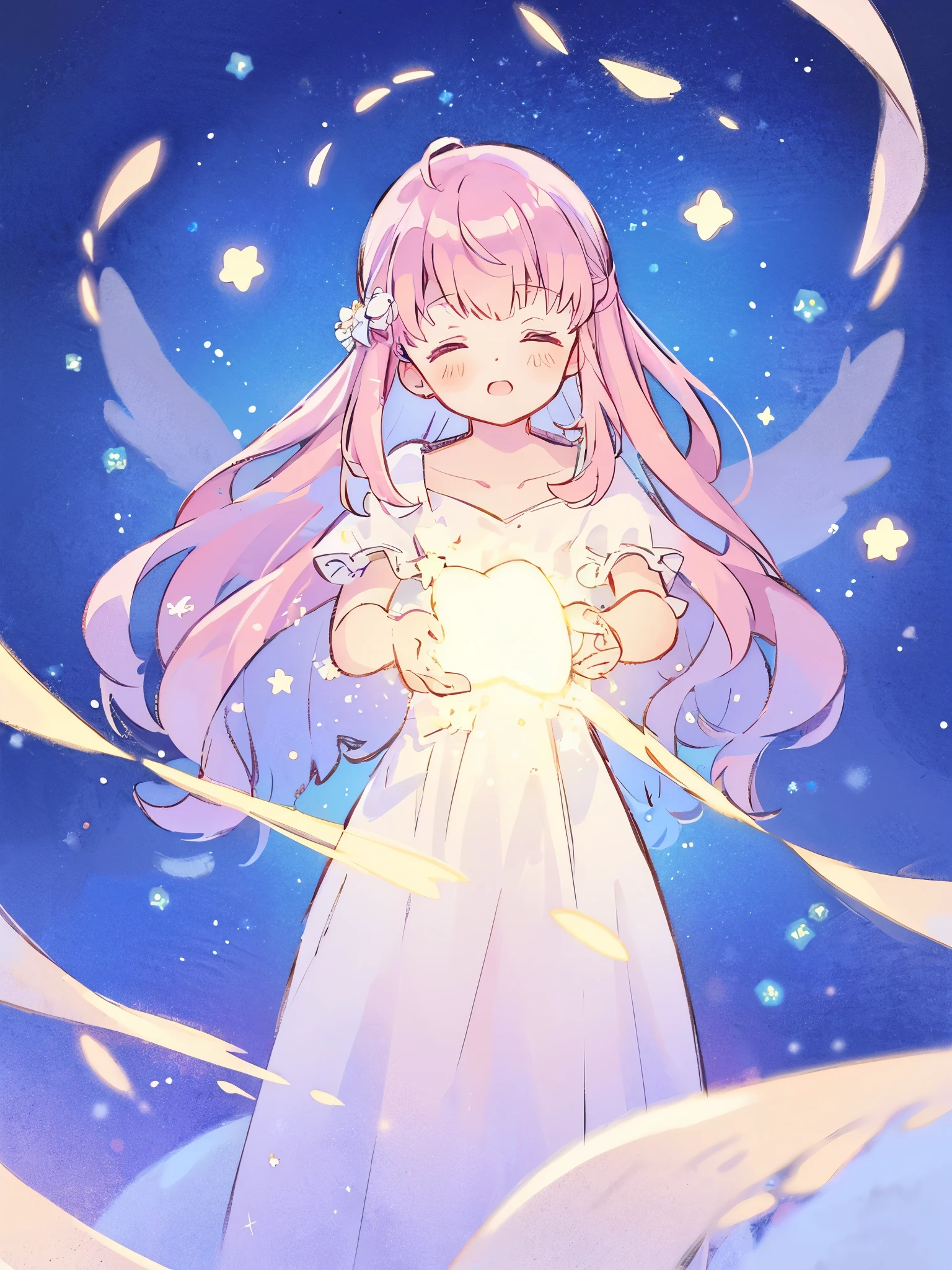 complex background, wishing star background, a woman wearing an ethereal mystical pink translucent dress that reflects the stars, mystic, complex drawing, highly detailed, ethereal, starry night, midjourney style