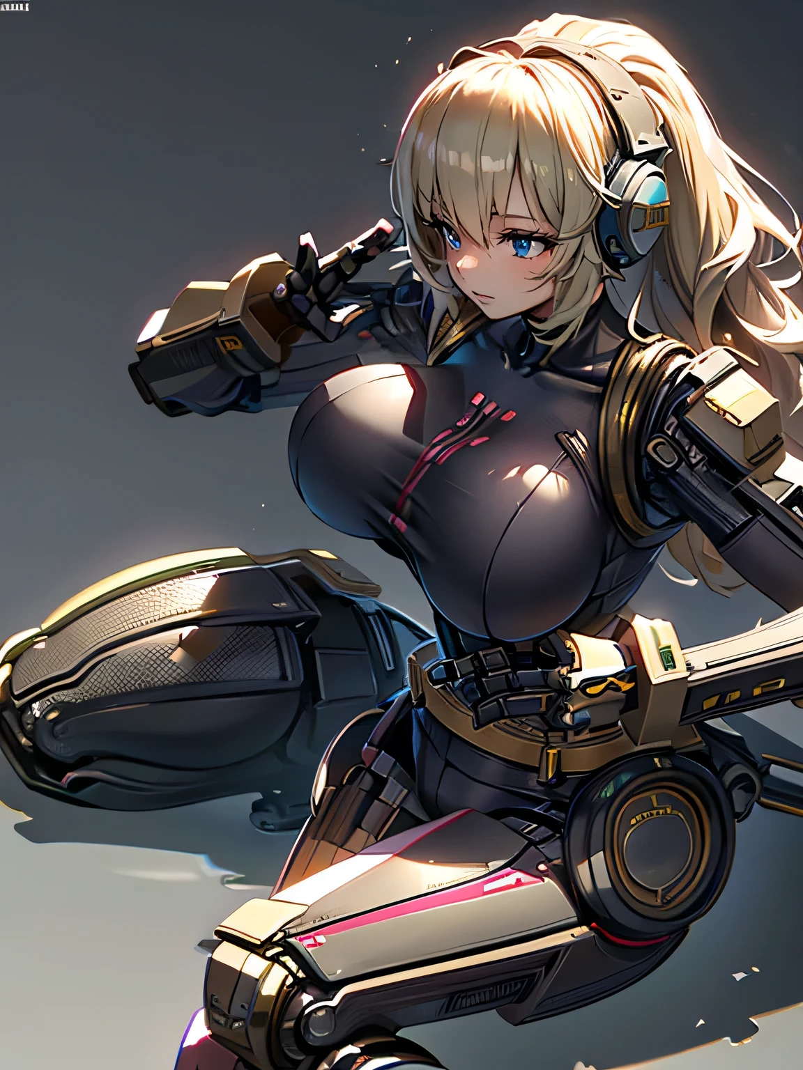 robot girl, humanoid robot, robot joint, huge breasts, voluptuous body, knee shot