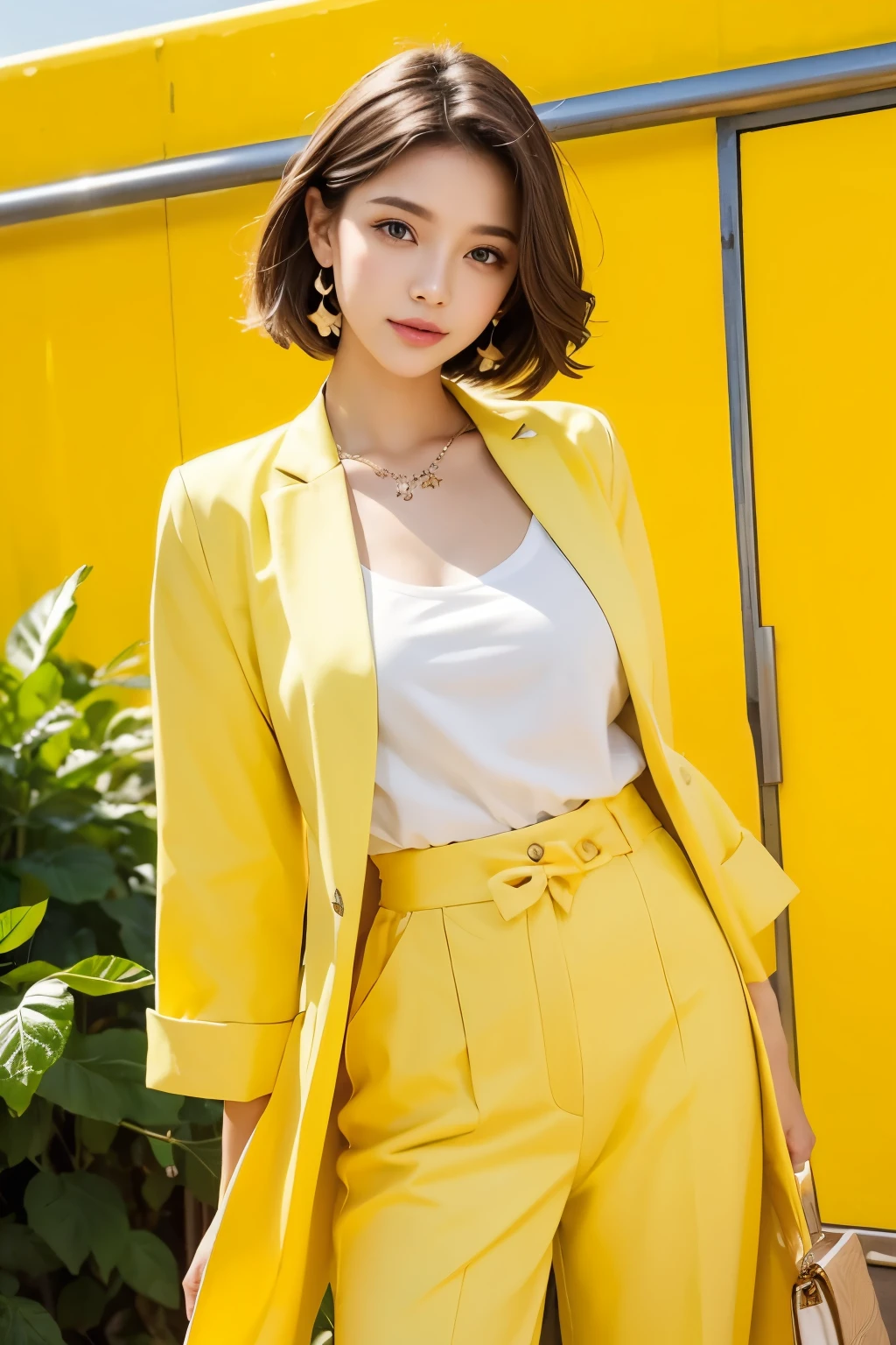 Feeling fresh like a lemon, beautiful woman, Colorful backgrounds, magazine pose, neat clothes,