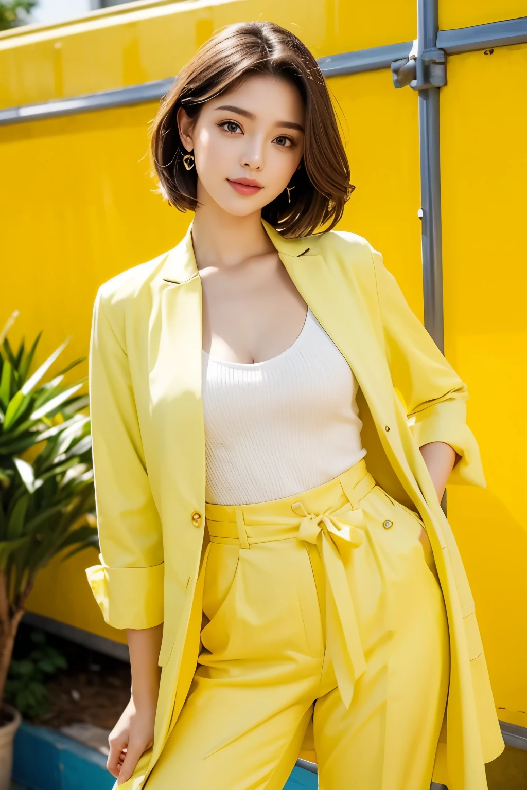 Feeling fresh like a lemon, beautiful woman, Colorful backgrounds, magazine pose, neat clothes,