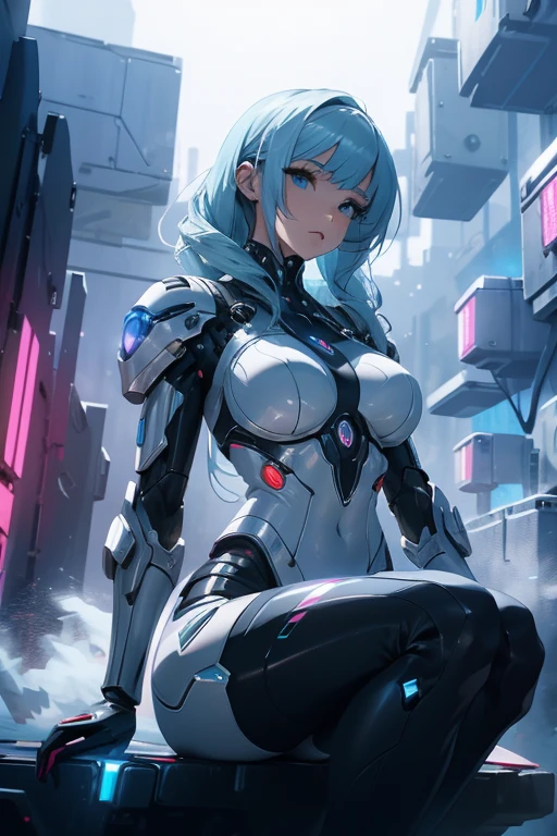 A woman from Arafed takes a photo in a futuristic costume, Wearing futuristic white armor, Girl wearing mecha cyber armor, Unreal Engine Rendering + welcome, Cyborg Porcelain Armor, Shining White Armor, Female cyborg body, Beautiful and attractive cyborg woman, Various Cyber Suits, Beautiful cyborg woman, Beautiful Caucasian girl cyborg, Futuristic Armor, Perfect cyborg woman, Cute way to sit,