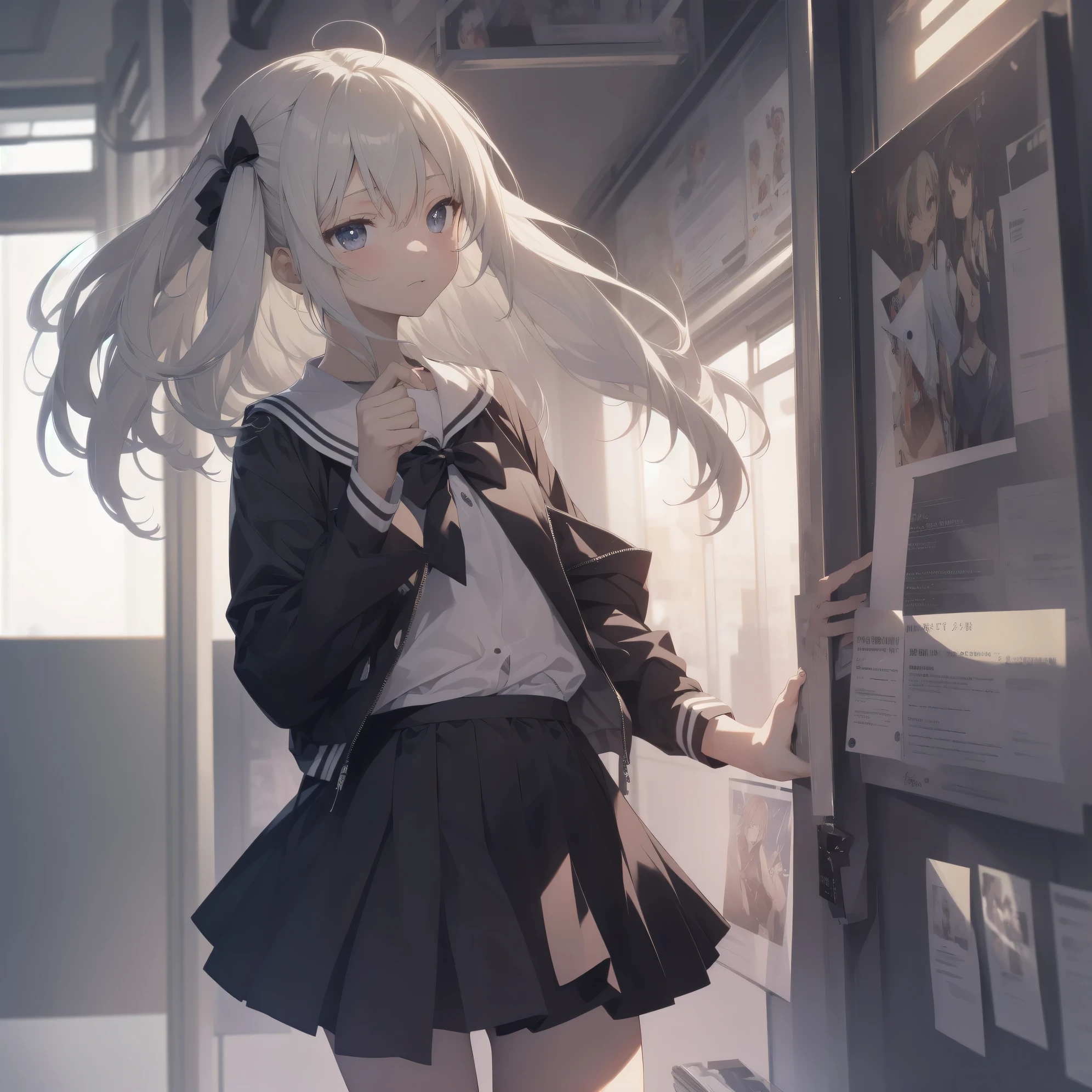 ultra-absurdres-Top quality by artist God, ultra-detailed, high resolution, anime moe artstyle, best anime 8k konachan wallpaper, pixiv contest winner, pool:2810, perfect anatomy,break, 1girl, (Please draw a girl walking sleepily to school alone. )break,(Solo,little female, -yeld:1.Full limbs, complete fingers,a junior hihort hair), short cut, flat chest, , small butt, small black eyes, beautiful detailed eyes, well-proportioned iris and pupils, expressive eyes, highres detailed hair, soft expression, salor school_uniform, sailor collar, serahuku, bow, pleated skirt,(Detailed Lighting), (Detailed background), in the School commute route. break,super detailed skin, Best cinematic lighting powered by famous artist, 8k,beauty illustration,photoshop_(medium),very aesthetic,break,((artist:hiroki_(yyqw7151) )), artist:clamp ,artist:carnelian ,artist:kantoku ,