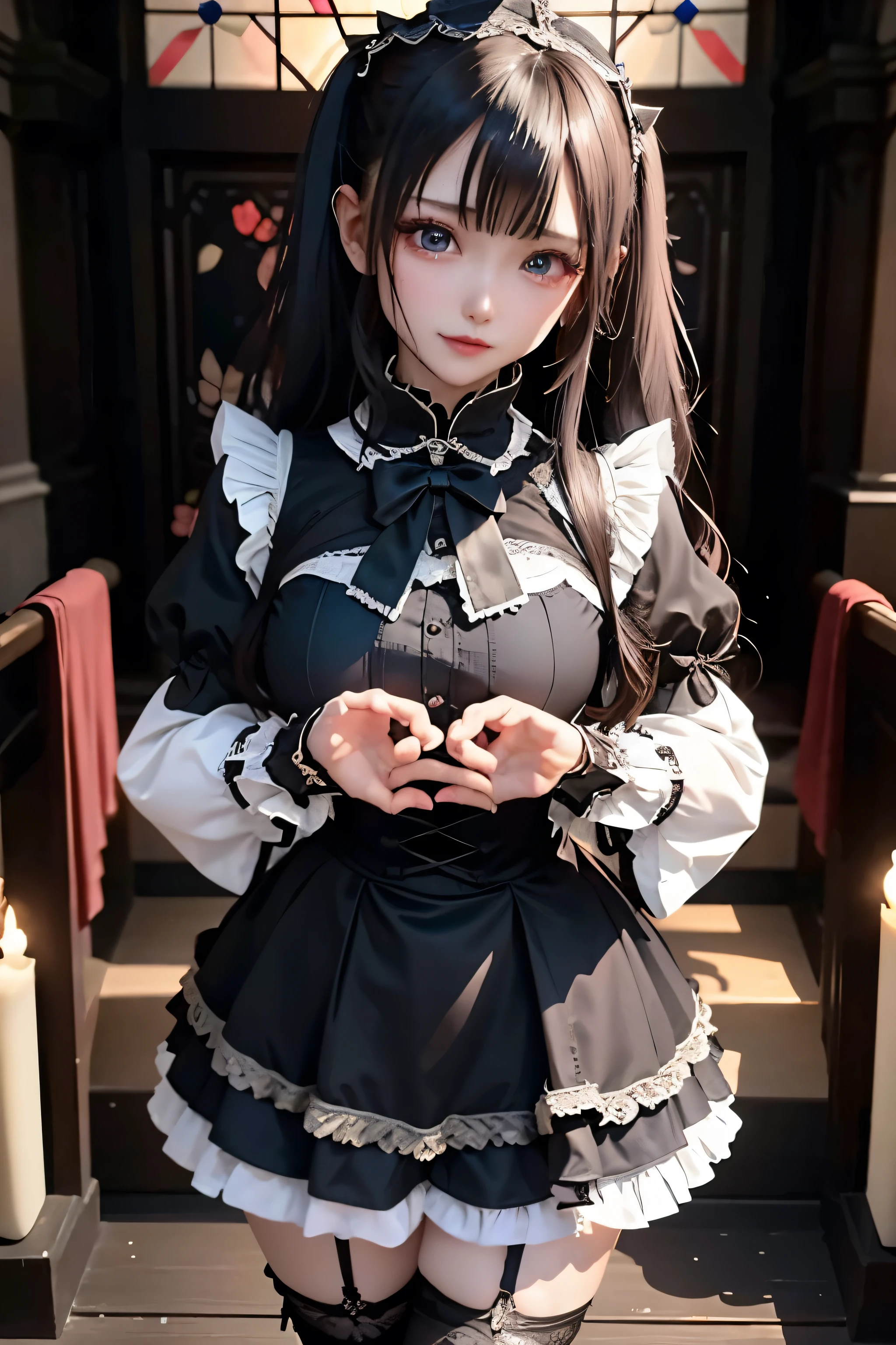 Hard Dark Gothic Makeup、Deep Night Sky、Horror、Black dark eyeshadow、cry、sad、Good skin radiance、Dark Gothicメイク、Dark smile、palace、The beauty of fragrance、24-years-old、Expressions of intense sexual pleasure、Embarrassed look、Dark Gothic、Obscene language、highest quality、Drunk face、紫のMaid clotheysterious、Noble、sexy、Loving smile、Twin tail hair、Right blue eye, Left eye is red、Platform Heel Shoes、Heavy makeup、Gothic Lolita Clothing、A little slimmer、Silver Hair、Long Hair Straight Hair、Cute Gothic Lolita Dress、Beautiful Face、elegant features、Fascinating face、Stained glass is the background、Chest glistening with sweat、The room is dark、gothic long dress、Bell Sleeves、Wizard Sleeve、Decadent look、Sexually excited expression、Glossy thighs wet with water、Thighs that are wet and shiny with oil、Background of a room full of roses、sad expression、The embroidery is pink、The dress has pink embroidery、Thigh-high socks、Knee-high socks、Gentle expression、Dark black eyeshadow、Stained glass and rose background、Female Duo、Female couple、dark church background、Stained glass、Black metal world、Dark Castle、Dark Room、Slender body、upright、walk、Are standing、gothic long dresaid clothes、Victorian dresses、Her thighs glisten with sweat、My body is wet and shiny、Lots of glitter on the thighs、sweating、My thighs are sticky from sweating、Sweat glistens on the thighs, The whole body is sweaty and shiny、Quite sweaty、My thighs are sweaty、My thighs are so wet、My thighs are shining with sweat、A lot of sweat glistens all over the body、The thighs are the best、Thighs are glamorous、Small breasts、Playing guitar、Singing while playing the guitar、les paul guitar、Holding a guitar、Playing in a band、Playing guitar chords、Practicing guitar、Mike stand、Embodying the guitar、