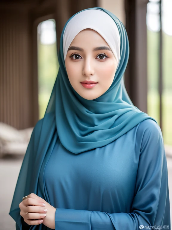 (best quality,masterpiece:1.2,realistic,photorealistic:1.37), 27-years old, wear hijab, syar'i, striking pose, no make-up, perfect body, beautiful hijab girl