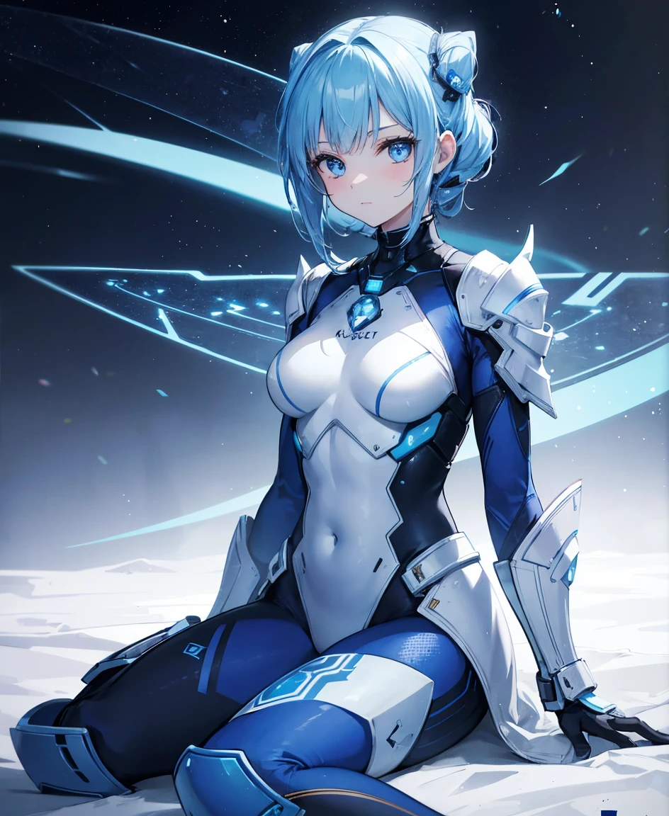 8k, highest quality, (Genuine:1.4), Original photo, 1 girl, Asari Hair, Biological Amplifiers, refined armor, posture: Peace talks between warring factions, smart blue eyes, Cute way to sit,

