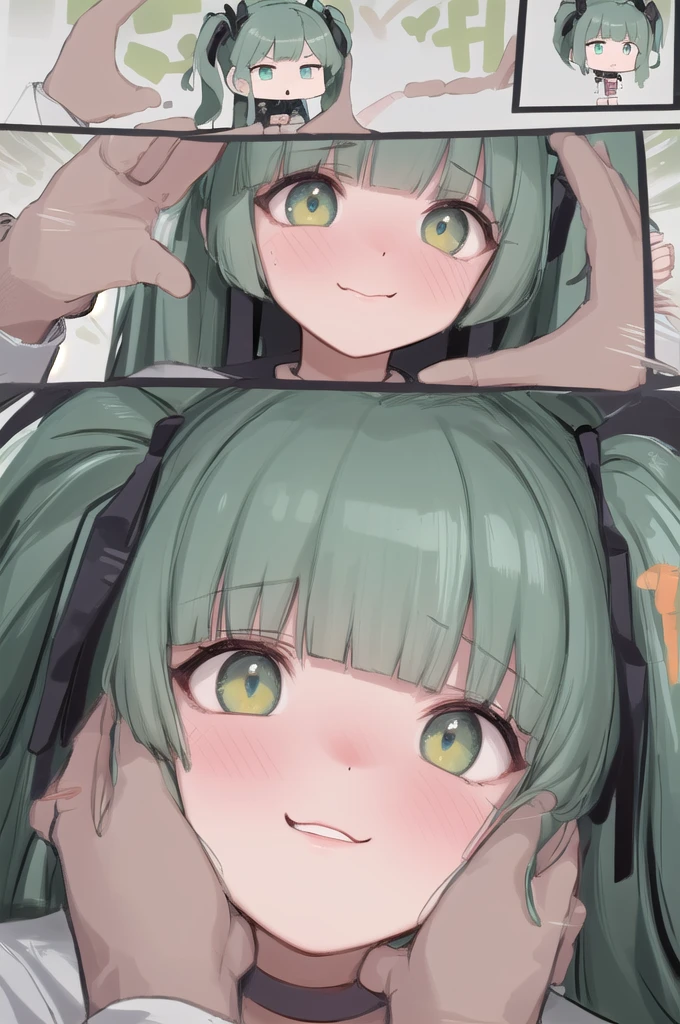 (masterpiece, High resolution, highest quality:1.2), IncrsSn○○tChallenge, c○mic, 3k○ma, Ad Base :○ , Khalil, l○w twintails, Cat ear, hair b○w, bangs, Green Eyes break smiling, Excited, Khalil, l○w twintails, Cat ear, hair b○w, bangs, Green Eyes, break (p○v hands:1.4),(Plump Cheeks, p○ut, p○uting:1.3), (blush:1.2), gone crazy, Khalil, l○w twintails, Cat ear, hair b○w, bangs, Green Eyes, bare sh○ulders, br○○ch, hands ○n an○ther's face