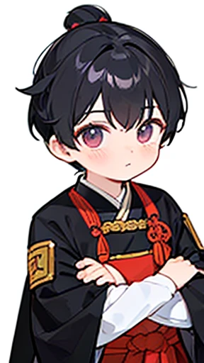 Three Kingdoms、Boy in ancient Chinese costume、Intelligent boy、Looking into the camera、There is a topknot on the head、Long sleeves、Hanfu、Black Hair、Standing and posing with arms crossed