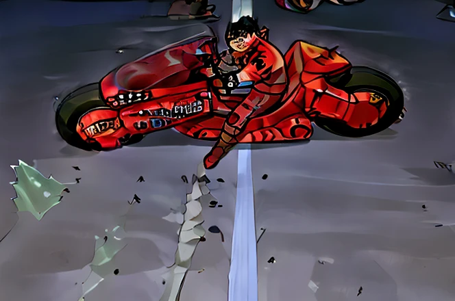 Carl Brutananadilewdki riding kaneda motorcycle on Desert at Graveyard, Dorohedoro Style