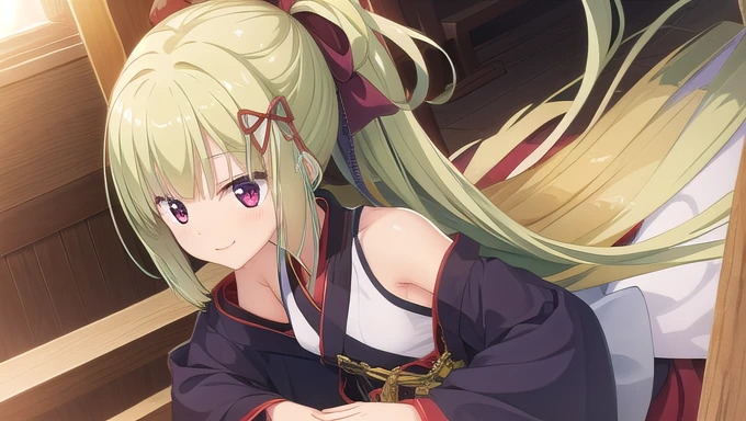 ((masterpiece)),(best quality),Official Art,Extremely detailed CG,Unity 8k Wallpaper,Super detailed,Beautiful and delicate eyes,Extremely detailed face,1 girl,solitary,,(whole body:1.5),(small:1.3),Smile,,Murasame,Very long hair,Green Hair,Face Up,Purple bow,hairpin,Side chains,Bangs,Red Eyes,Neck strap,Red belt,Elegant and beautiful，Long sleeves hanfu，Wearing Hanfu，Gentle as a poem，Ancient Hanfu light dance，Beautiful figure touches the heart。Long Ponytail