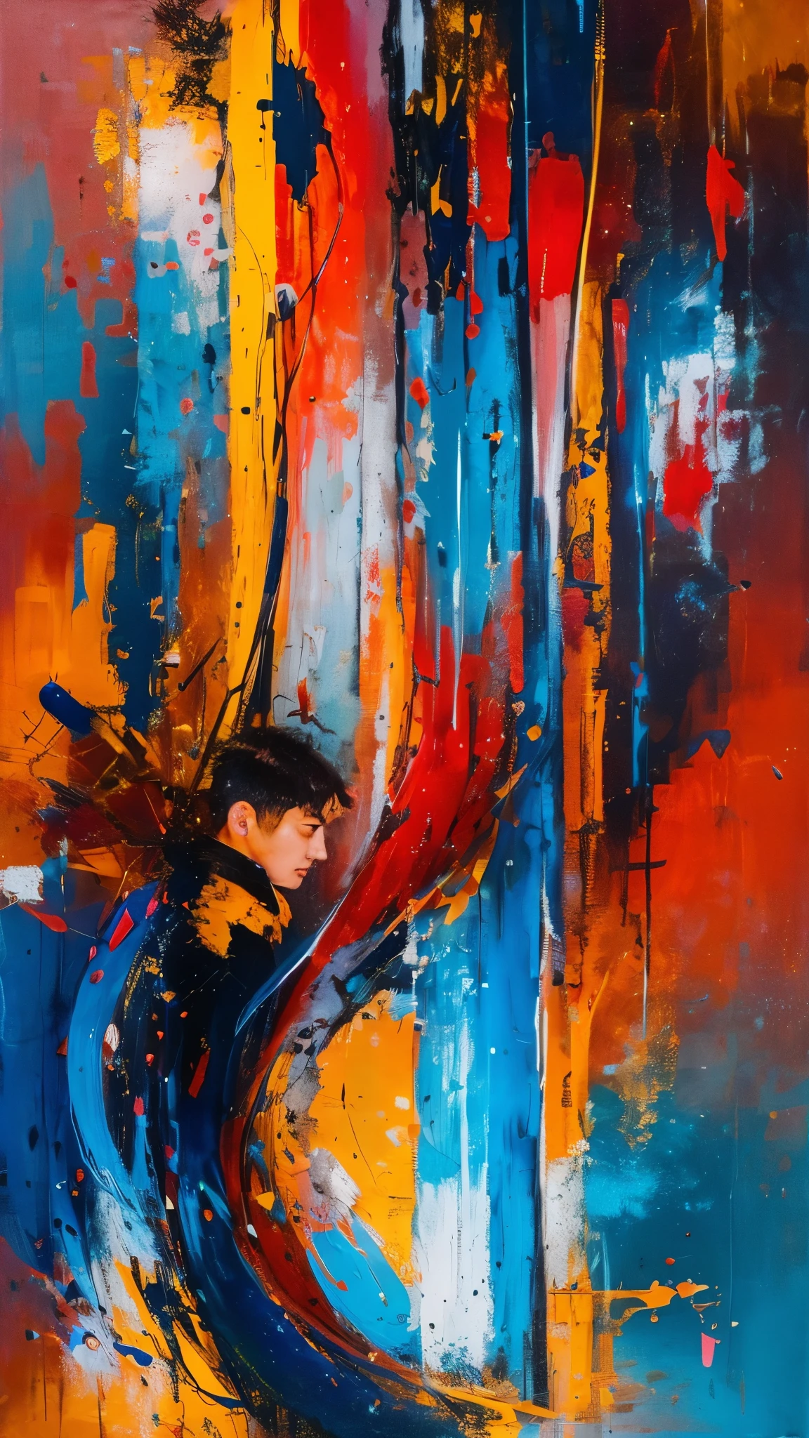 masterpiece, highest quality, Abstract art, One boy, 20-year-old male