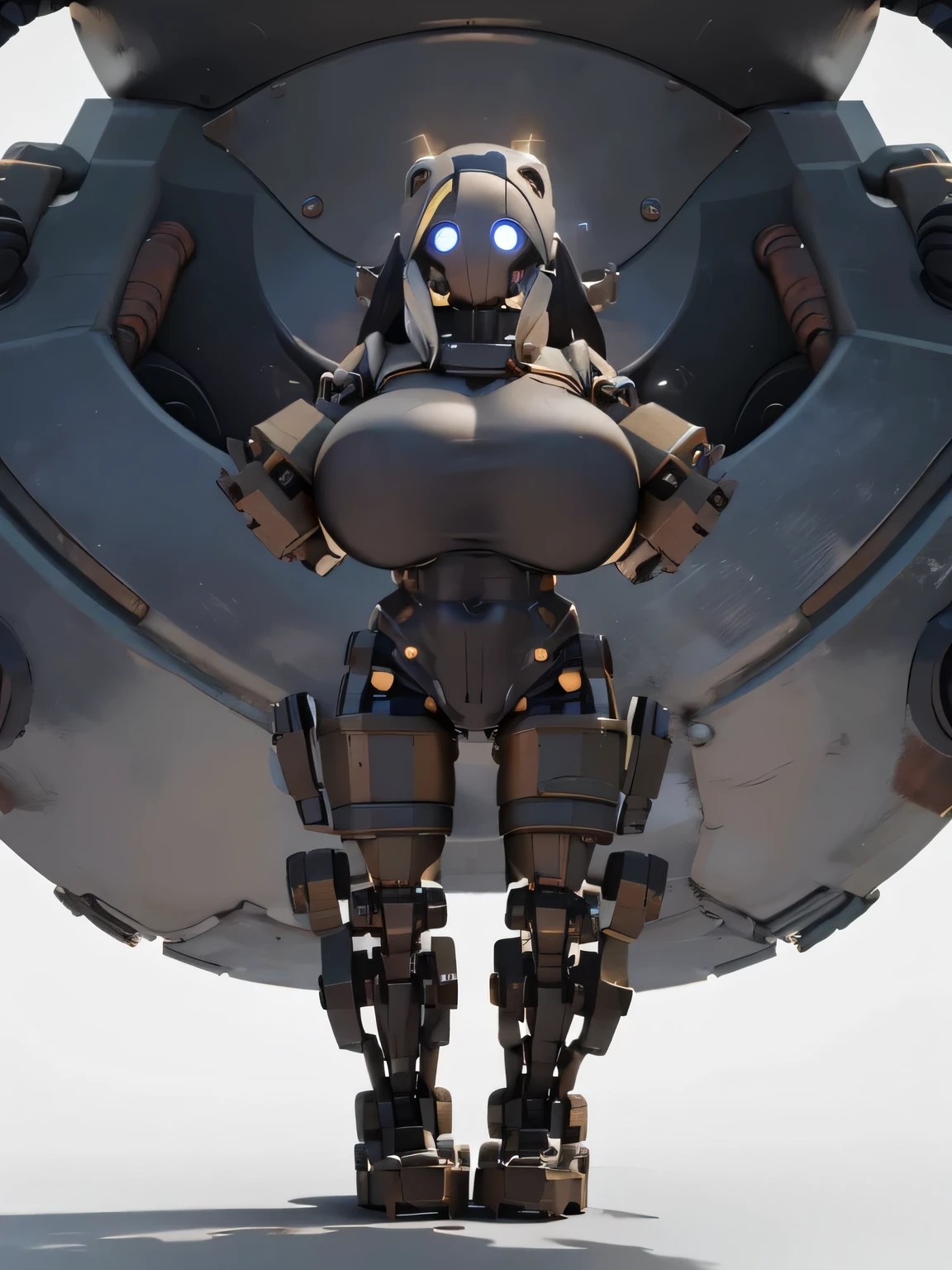 beautiful, masterpiece, best quality,perfect lighting, Adjutant, 1girl, solo, cyberpunk background, no humans, black background, joints, cable, tubes, full body, pussy view, medium breasts, nipples, no legs , metal cheeks, red eyes,
