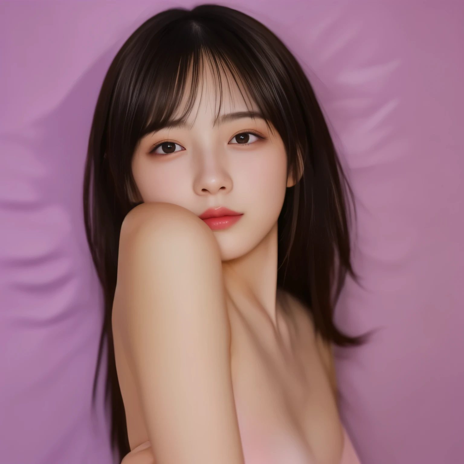 Highest quality, masterpiece, Ultra-high resolution, (Realistic: 1.4), RAW Photos, 1 , Shiny skin, (Ultra-Realistic Details)), Portraiture, Global Illumination, Shadow, Octane Rendering, 8k, Ultra Sharp, big, South Korea details, Very intricate detail, Realistic Light, CGSoation Trend, Purple eyes, Glowing Eyes, To the camera, Neon Details,((multicolored hair colors:1.2)),(((Completely naked))),(((nsfw)))1 Japanese female, Wolf cut black hair, Perfect Face, double eyelid, Slender body, I can see your abs, Realistic, Good lighting, big , slim, , Wet, sweating, Soaking wet,(Lighting on face:1.3)),((Delicately depicting the face:1.2)),((multicolored hair colors:1.5)),((Very short bob hair:1.4),(((Completely naked))),(((nsfw))),(((Completely naked))),((Upper Body:1.2)),((Small breasts:1.5)),((Dark skin:1.2))