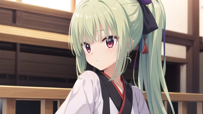 ((masterpiece)),(best quality),Official Art,Extremely detailed CG,Unity 8k Wallpaper,Super detailed,Beautiful and delicate eyes,Extremely detailed face,1 girl,solitary,,(whole body:1.5),(small:1.3),,,Murasame,Very long hair,Green Hair,Face Up,Purple bow,hairpin,Side chains,Bangs,Red Eyes,Neck strap,Red belt,Elegant and beautiful,Long sleeves hanfu,Wearing Hanfu,Gentle as a poem,Long Ponytail,Remember when you said home was the only castle,
As the Daoxiang River continues to run。