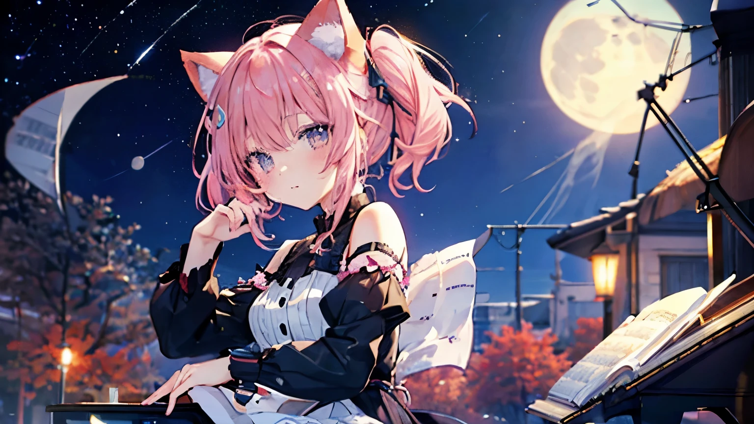 I want you to picture a scene of a girl playing the piano alone with the moon and stars in the sky. Anime, pink hair, cat ears. That's her charm.