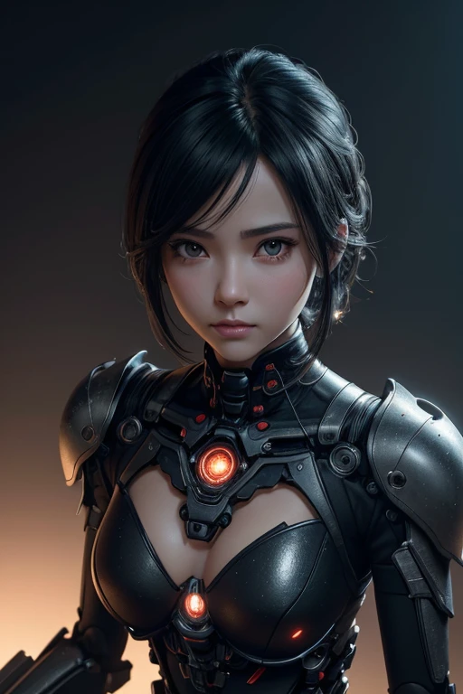 8k、Mecharoid with short black hair、Skeleton Mechanical Lloyd Girl、Girl with exposed bones、Detailed digital anime art、Glowing LED(effect)U3D rendering Character Art 8k、Photorealistic anime girl rendering、8k high quality detail art、2。5d cgi anime Fantasy artwork、Beautiful girl mechanical roid、Gwaise style artwork,超A high resolution,Ultra-realistic texture,masterpiece,Photorealistic RAW photos of the highest quality。Bright colors,Rich colors, Backlight, Cinema Lighting, Film Grain, to be born, 50mm lens, Nikon D850,Ultra-Realistic Skin,Fantasy art,Character Art,Ultra-high resolution,Realistic scale skins,Perfect hand shape,View your viewers,Beautiful expression,close,Camera eye effect with red left eye),Several mechanical parts are exposed., (Cute way to sit),