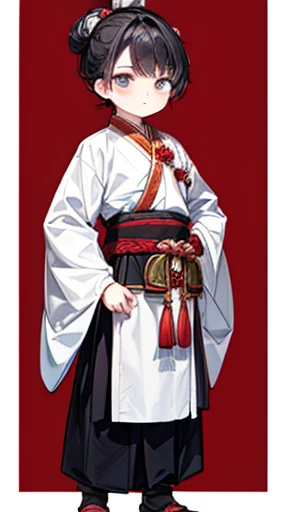 Three Kingdoms、Boy in ancient Chinese costume、Intelligent boy、Looking into the camera、There is a topknot on the head、Long sleeves、Hanfu、Black Hair、Standing and posing with arms crossed
