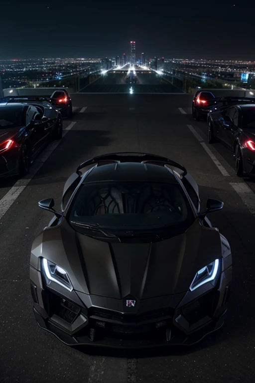 lykan hypersport con fondo de una ciudad de noche, y carros tunig al rededor