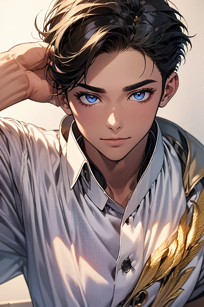 (in 8K、top-quality、masterpiece:1.2)、1 boy、short-haired、Hair short、Brown-skinned、red view、