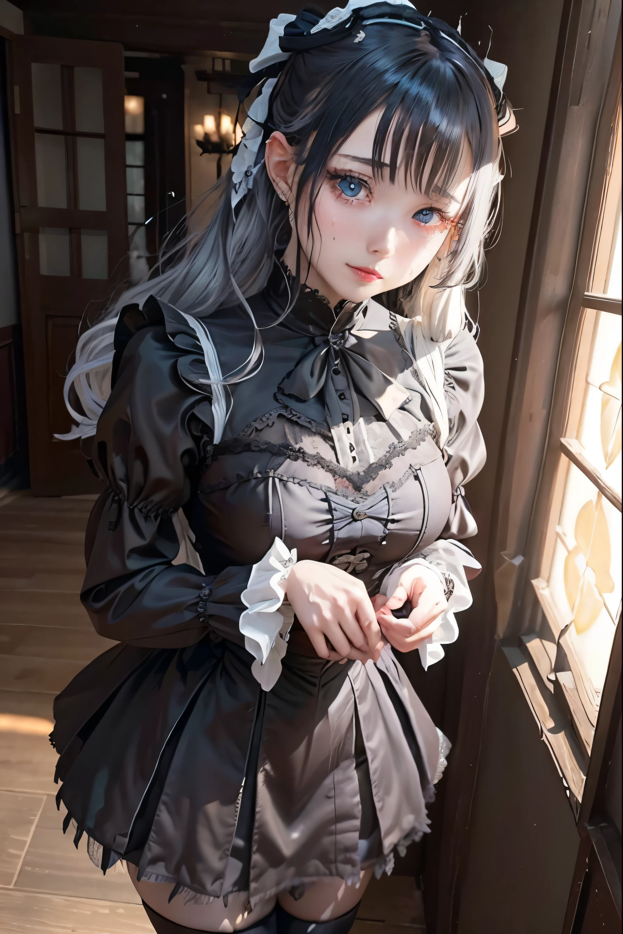 Hard Dark Gothic Makeup、Deep Night Sky、Horror、Black dark eyeshadow、cry、sad、Good skin radiance、Dark Gothicメイク、Dark smile、palace、The beauty of fragrance、24-years-old、Expressions of intense sexual pleasure、Embarrassed look、Dark Gothic、Obscene language、highest quality、Drunk face、紫のMaid clotheysterious、Noble、sexy、Loving smile、Twin tail hair、Right blue eye, Left eye is red、Platform Heel Shoes、Heavy makeup、Gothic ta Clothing、A little slimmer、Silver Hair、Long Hair Straight Hair、Cute Gothic Loliress、Beautiful Face、elegant features、Fascinating face、Stained glass is the background、Chest glistening with sweat、The room is dark、gothic long dress、Bell Sleeves、Wizard Sleeve、Decadent look、Sexually excited expression、Glossy thighs wet with water、Thighs that are wet and shiny with oil、Background of a room full of roses、sad expression、The embroidery is pink、The dress has pink embroidery、Thigh-high socks、Knee-high socks、Gentle expression、Dark black eyeshadow、Stained glass and rose background、Female Duo、Female couple、dark church background、Stained glass、Black metal world、Dark Castle、Dark Room、Slender body、upright、walk、Are standing、gothic long dresaid clothes、Victorian dresses、Her thighs glisten with sweat、My body is wet and shiny、Lots of glitter on the thighs、sweating、My thighs are sticky from sweating、Sweat glistens on the thighs, The whole body is sweaty and shiny、Quite sweaty、My thighs are sweaty、My thighs are so wet、My thighs are shining with sweat、A lot of sweat glistens all over the body、The thighs are the best、Thighs are glamorous、Small breasts、Playing guitar、Singing while playing the guitar、les paul guitar、Holding a guitar、Playing in a band、Playing guitar chords、Practicing guitar、Mike stand、Embodying the guitar、Decorate your guitar、