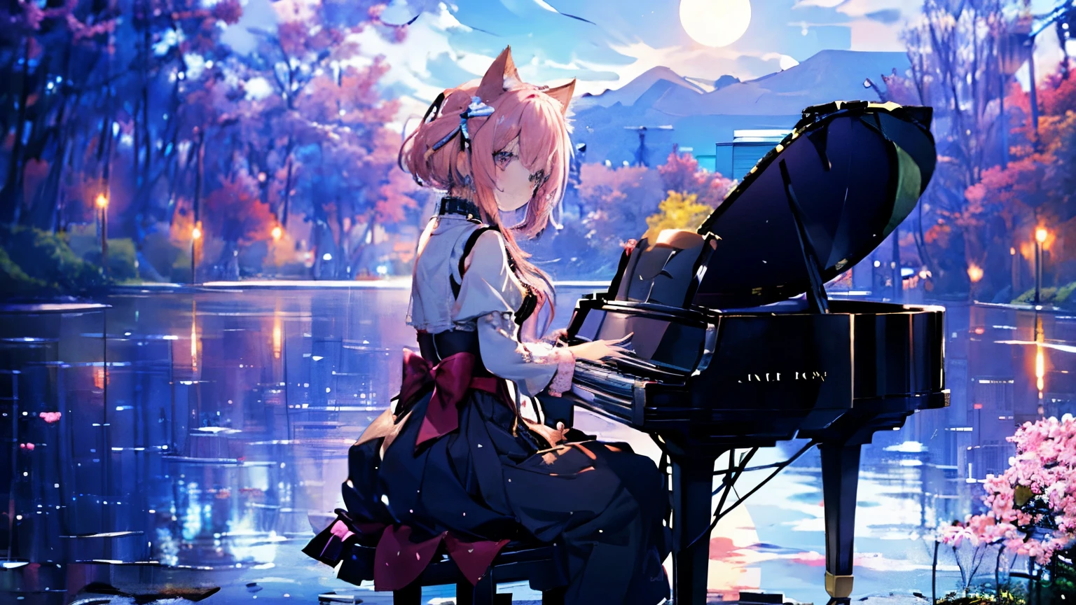 I want you to picture a scene of a girl playing the piano alone with the moon and stars in the sky. Anime, pink hair, cat ears. That's her charm.