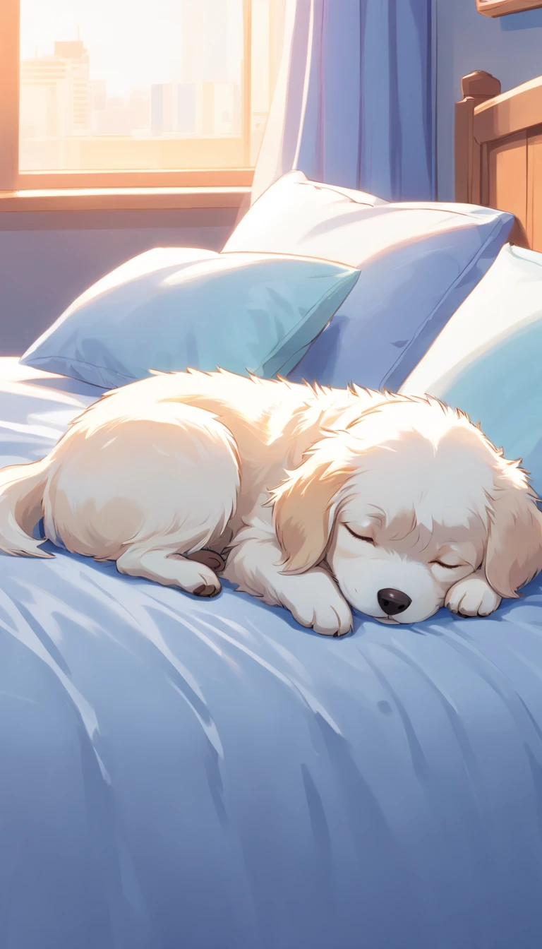 a sticker, sleeping maltese puppy, outlines, vector, White outline, bed
