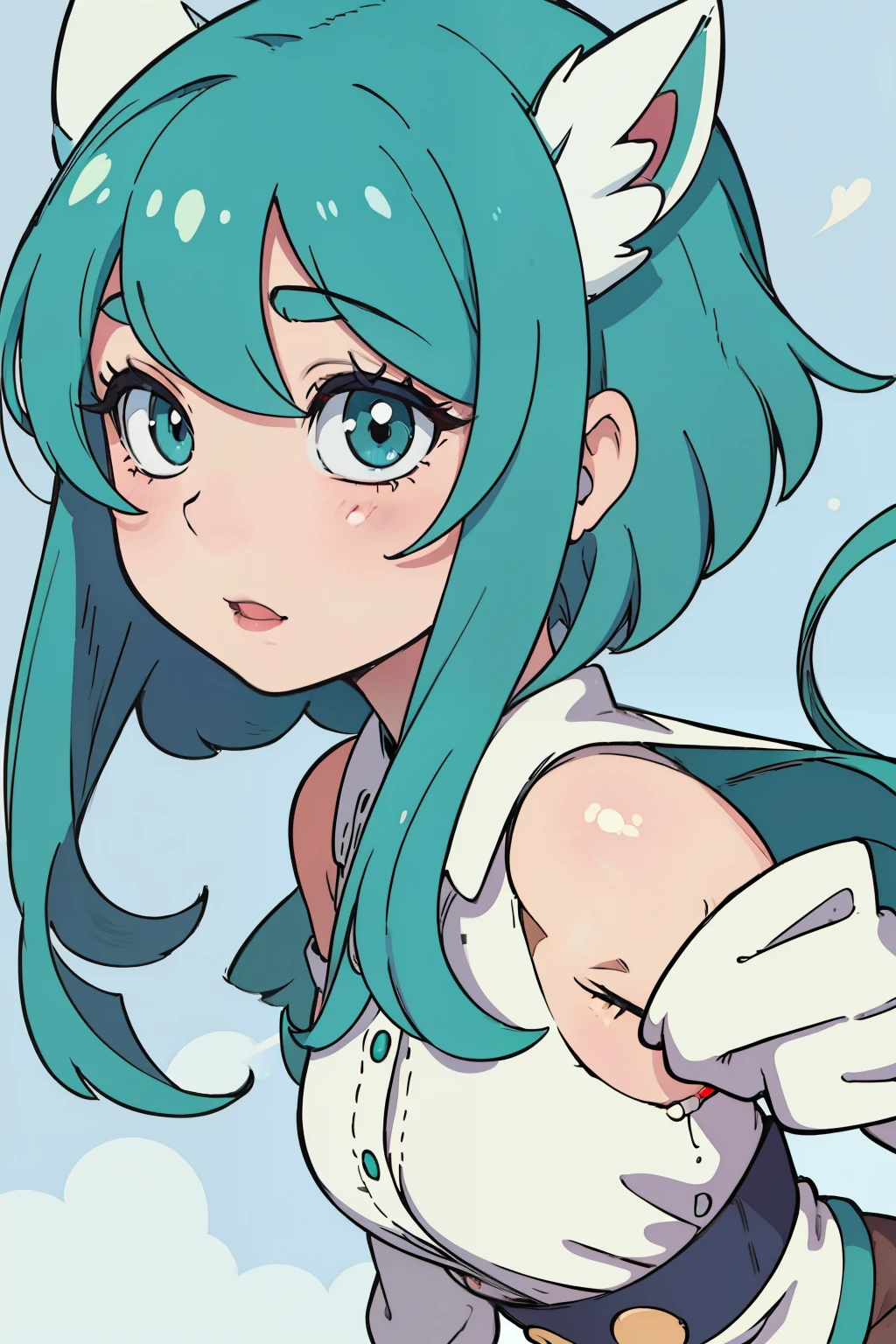 PC-chan (in a 2D side-view perspective), a vibrant and endearing character in the anime style, is meticulously drawn with sharp focus and vivid colors. Her expressive eyes, a captivating shade of emerald, are detailed to perfection, capturing the essence of her gentle yet playful demeanor. Her lips, also beautifully detailed, show soft lines that hint at her whimsical and humorous narrative. Long, luscious eyelashes frame her eyes, adding an extra touch of charm. The entire design is reminiscent of the classic PC-chan art, with soft shadows cast strategically to give a sense of depth and dimension. The setting, a studio illuminated