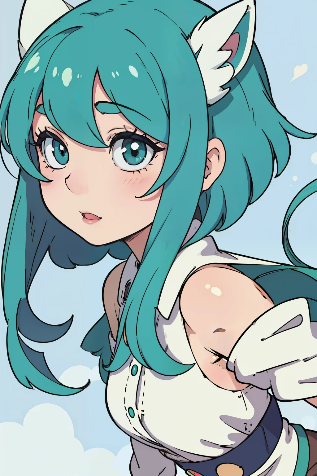 PC-chan (in a 2D side-view perspective), a vibrant and endearing character in the anime style, is meticulously drawn with sharp focus and vivid colors. Her expressive eyes, a captivating shade of emerald, are detailed to perfection, capturing the essence of her gentle yet playful demeanor. Her lips, also beautifully detailed, show soft lines that hint at her whimsical and humorous narrative. Long, luscious eyelashes frame her eyes, adding an extra touch of charm. The entire design is reminiscent of the classic PC-chan art, with soft shadows cast strategically to give a sense of depth and dimension. The setting, a studio illuminated