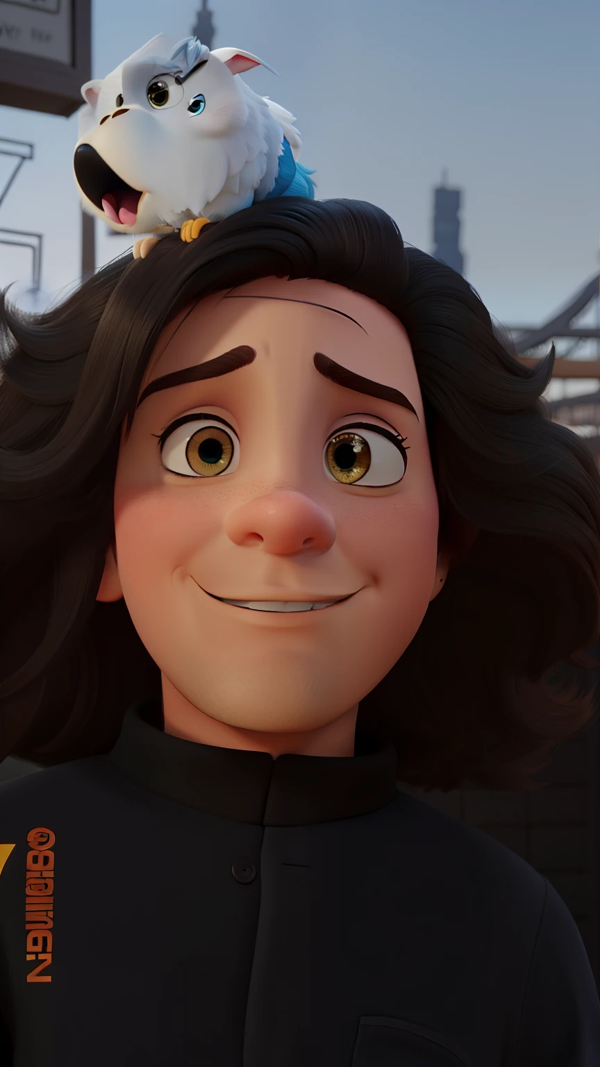 Poster no estilo Disney pixar, alta qualidade, melhor qualidade, cabelo cacheado, gangster