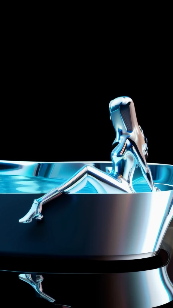 3d render, shapely leg, liquid metal, shiny silver, 3D render