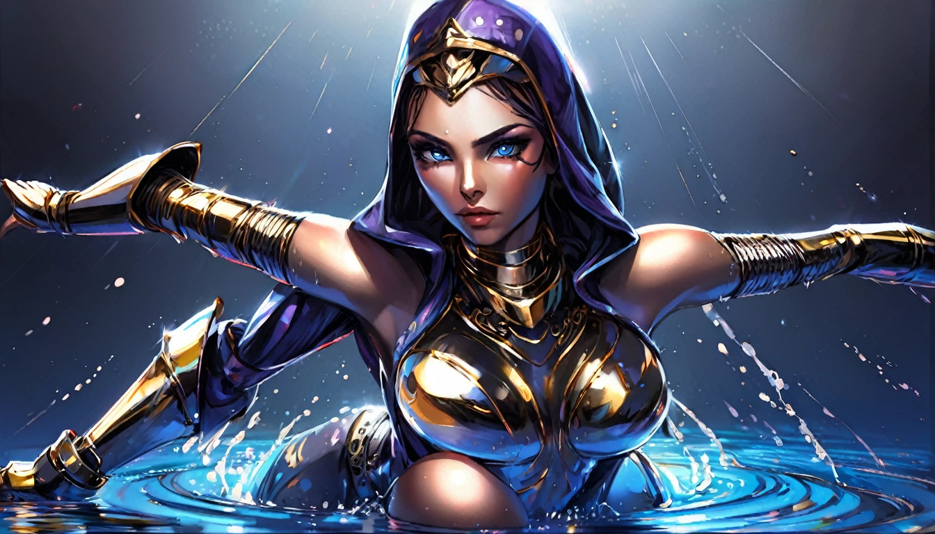 a woman in a bikini and armor standing in the water, artgerm julie bell beeple, art of wlop, wlop art, wlop and artgerm, art of wlop and greg rutkowski, Artstation contest winner, wlop and rossdraws, wlop rossdraws, inspired by WLOP, tyler edlin fantasy art