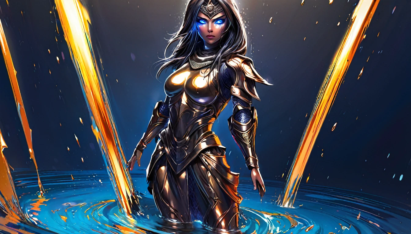 a sexy female ninja emerging from a pool of liquid metal, extremely detailed goddess-like face and body, beautiful detailed eyes, beautiful detailed lips, extremely detailed eyes and face, long eyelashes, intricate metal armor, graceful flowing movements, dark fantasy, highly detailed, cinematic lighting, dramatic shadows, glowing metallic skin, vibrant colors, digital art, concept art, masterpiece, (best quality,4k,8k,highres,masterpiece:1.2),ultra-detailed,(realistic,photorealistic,photo-realistic:1.37)