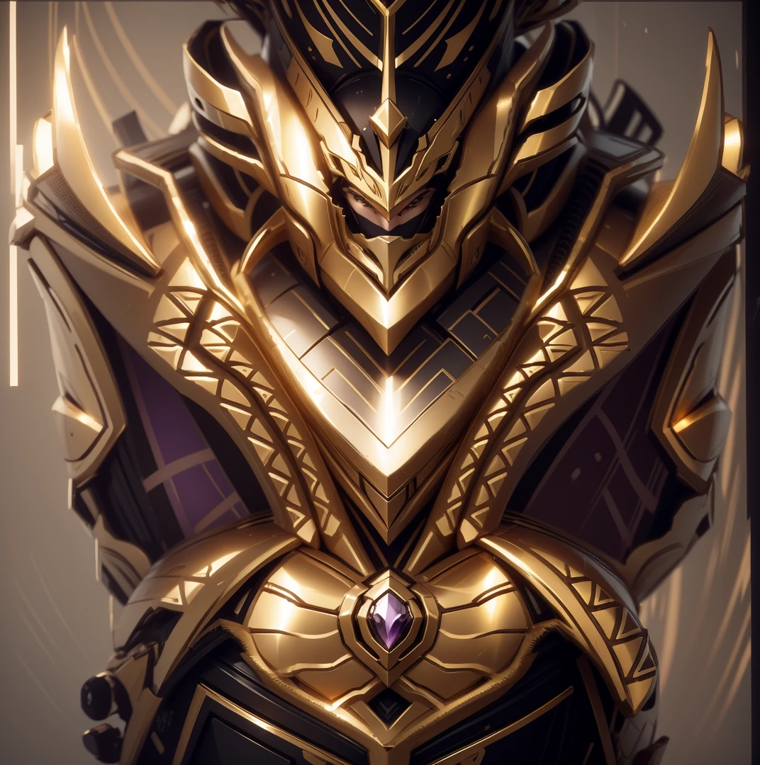 The color changes to gold and purple,Some gold and purple(Ensure its layering and armor texture,There are a lot of mechanical textures,Gold as the main color,Purple as a secondary hue,Appears as a decorative color on the chest)