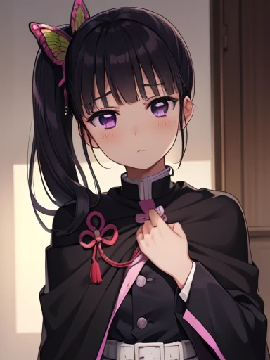 Kanaotsu Yuri, kanao tsuyuri, Black Hair, butterfly, butterfly hair ornament, (Purple eyes:1.1), Side ponytail, ponytail, 
Blake Black mini skirt, Cape, Demon Slayer uniform, Long sleeve, Pleated skirt, mini skirt, 白いCape, Face close-up、 (Fellatio gestures:1.3), (Open your mouth:1.2), Leaning forward, (Long Tongue:1.3), (Place your hand near your mouth)、3 Boys、12 years old、3 Penis:1.3、Facial:1.3,Ejaculating and releasing a lot of semen、Staring at the penis:1.3、
break looking at viewer,
Indoor break, shabby room,
break (Tabletop:1.2), highest quality, High resolution, unity 8k wallpaper, (shape:0.8), (Beautiful details:1.6), Highly detailed face, Perfect lighting, Extremely detailed CG, (Perfect hands, Perfect Anatomy),