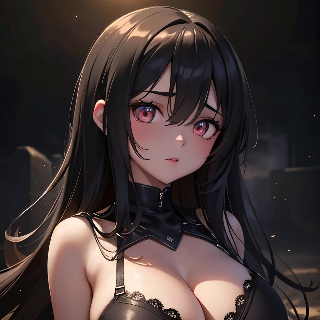 (masterpiece,best quality,ultra-detailed),1girl, large breast wearing hot bra, glowing eyes,long hair,(((dust pretty girl))),beautiful and detailed face, detailed eyes,night,dust particles in the air,((black theme)),((((dust theme)))),