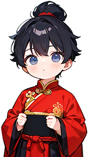 Three Kingdoms、Boy in ancient Chinese costume、Intelligent boy、Looking into the camera、There is a topknot on the head、Hanfu、Black Hair、Standing and posing with arms crossed、Long sleeve