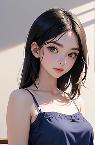 (work of art, best qualityer:1.4), solo portrait, female, Woman, voluptuous, big fit ass , europeu, brown eyes, , soft hair, Bblack hair, ,long bangs, long Bblack hair, rey, nude perfect body brown skin