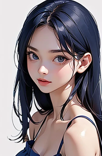 (masterpiece), (8k, best quality, high resolution), (ultra-detailed, realistic), (anatomically correct),
((Portrait)), (Standing), (No background),
(1woman), (looking at viewer),
(A Japanese woman, 30 years old and 155cm tall.),
((Wear a navy blue tunic camisole)), ((A camisole without decoration.)),
(Her impression is pure, clean and kind.),