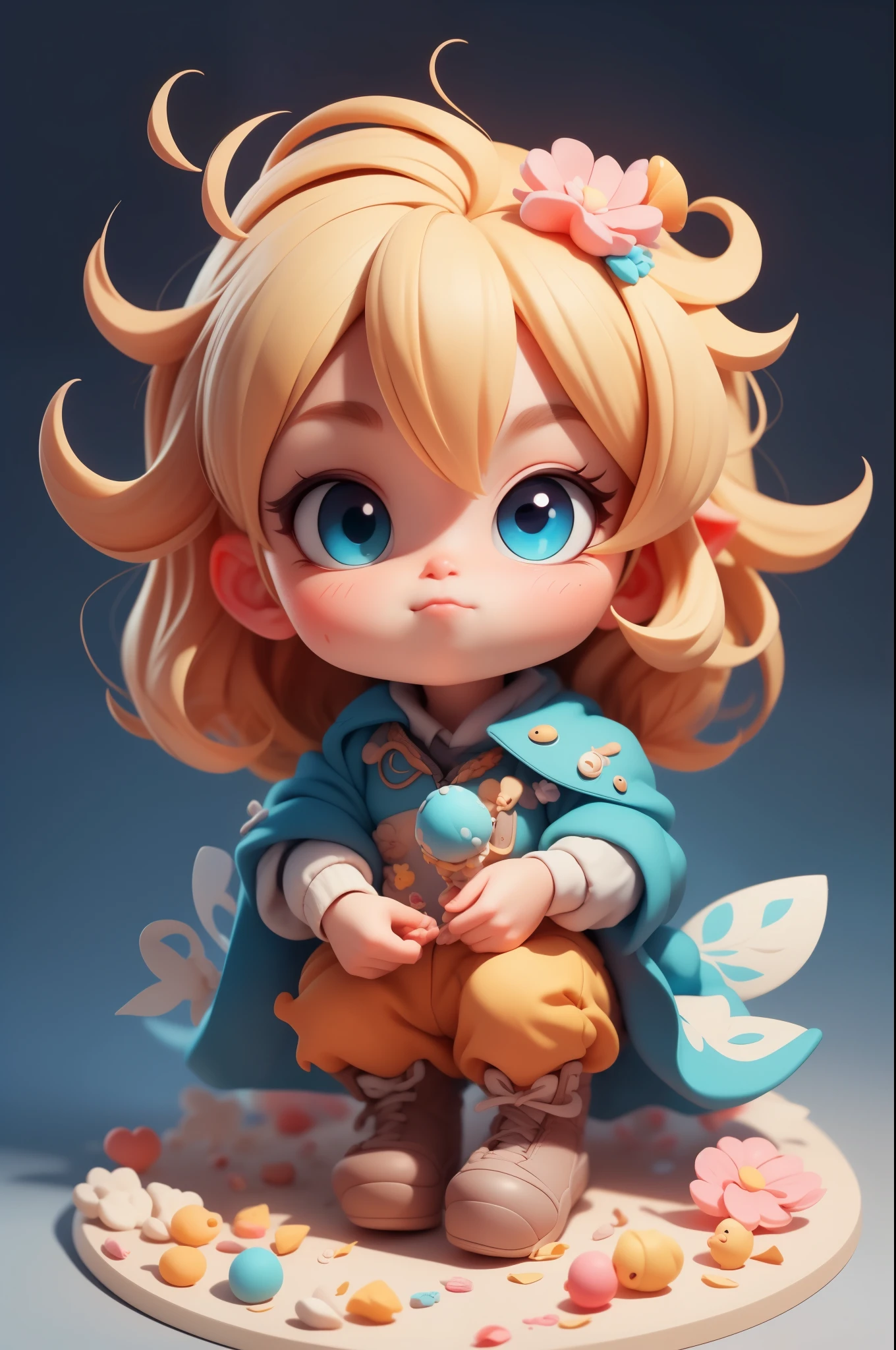 (Best quality at best,4K,8K,A high resolution,tmasterpiece:1.2),ultra - detailed,Cute Art，adorable digital art，angelicales,blond hair blue eyes,The eyes are bright,wings, wide angle shot, full body, candyland background,