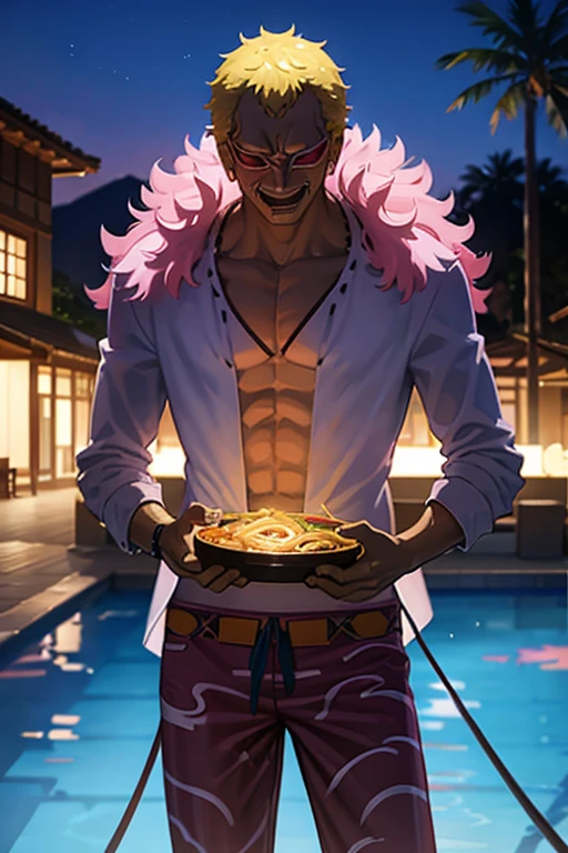 Doflamingo eating glowing udon by the pool