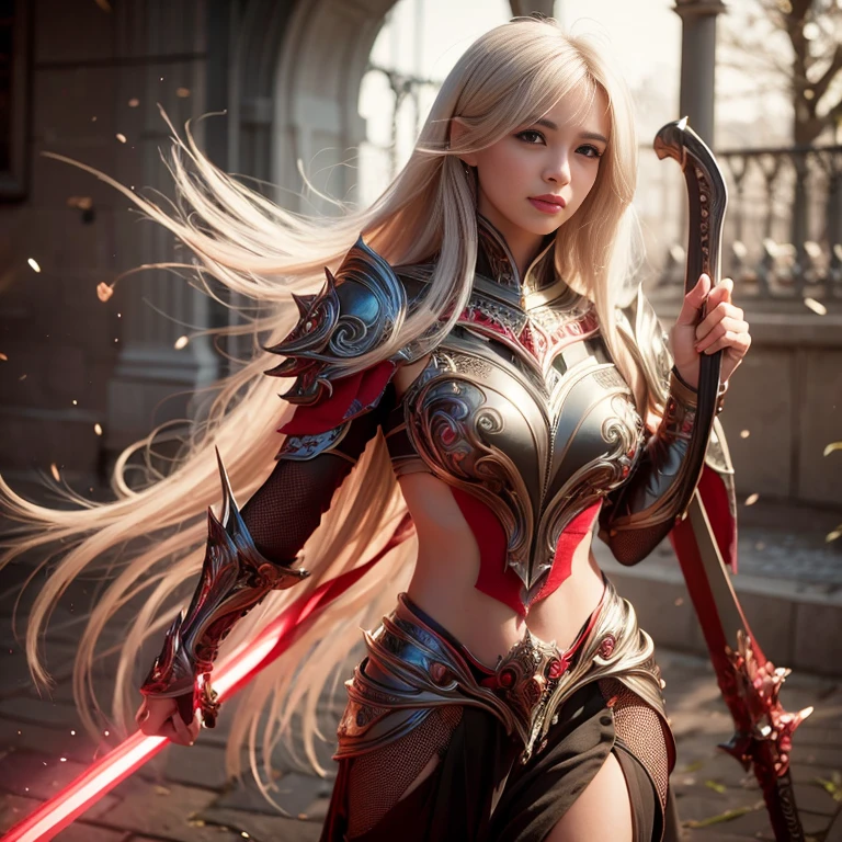 beautiful lady, subtle makeup, photorealistic, high contrast, 8k HD, detailed, hyper-detailed, realistic skin texture, perfect anatomy, perfect female body,
long hair, white hair color, big breast, perfect nose, blue eyes, glowing eyes,
best quality, ultra high res, raw photo, diffuse glow, full body angelic armor, cape, holding sword,
stylish pose, medieval theme