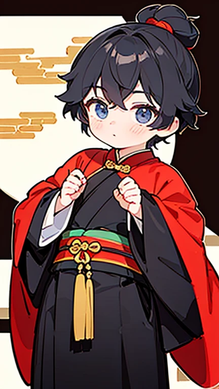 Three Kingdoms、Boy in ancient Chinese costume、Intelligent boy、Looking into the camera、There is a topknot on the head、Long sleeve、Hanfu、Black Hair、Standing and posing with arms crossed