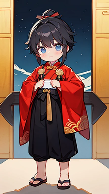 Three Kingdoms、Boy in ancient Chinese costume、Intelligent boy、Looking into the camera、There is a topknot on the head、Long sleeve、Hanfu、Black Hair、Standing and posing with arms crossed