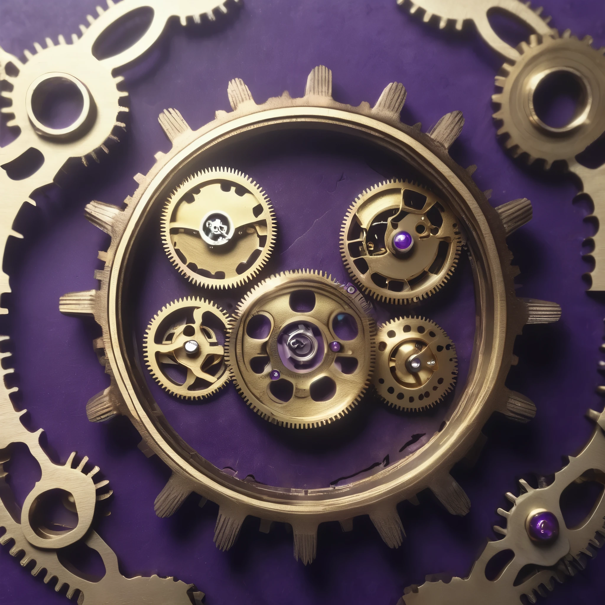 a couple of gold gears sitting on top of a purple background, the designer's republic, wearing steampunk attire, with merchant logo, studio mir, wlop : :, discord profile picture, rivuletpaper art, minneapolis, listing image, discord emoji, all cast members, 1852, pc